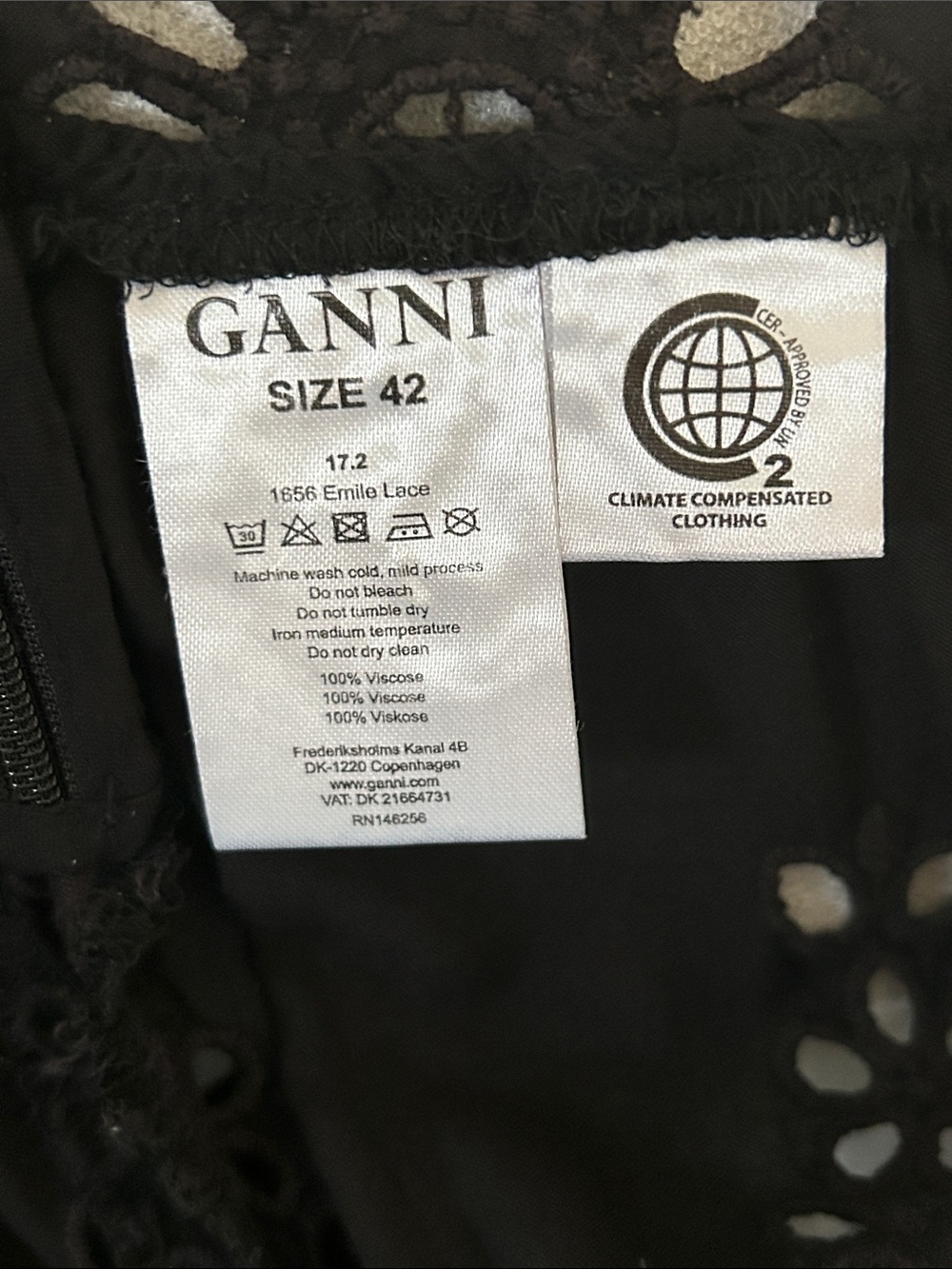 GANNI Emile Viscose Lace Top | Black Floral Eyelet Blouse | IT 42 Small-Medium - Picture 14 of 16